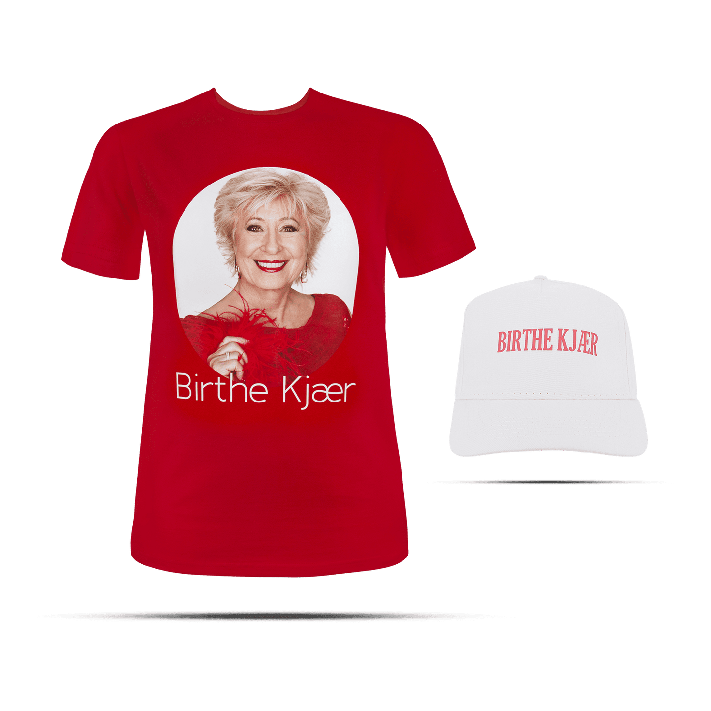 Rød T-shirt med foto & Hvid kasket